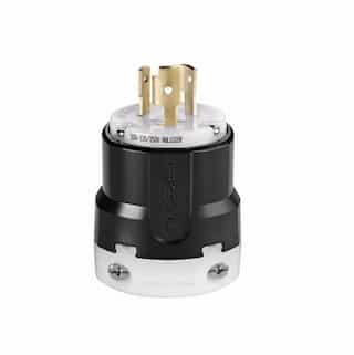 20 Amp Locking Plug, NEMA L10-20, Nylon, Black/White