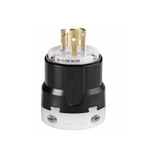 Eaton Wiring 20 Amp Locking Plug, NEMA L10-20, Nylon, Black/White