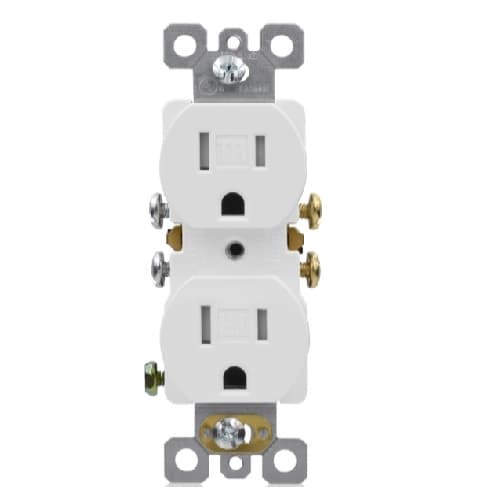 15 Amp Duplex Outlet, Side/Push Wire, White