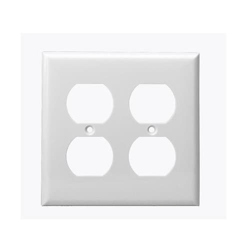 2-Gang Duplex Outlet Wall Plate, White