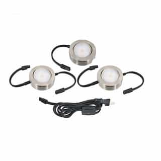 4.3W MVP LED Puck Lights, Dimmable, 235 lm, 120V, 3000K, Nickel, Three Puck Kit