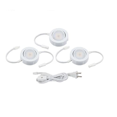 4.3W MVP LED Puck Lights, Dimmable, 250 lm, 120V, 3000K, White, Three Puck Kit