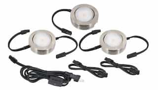 American Lighting 4.3W MVP LED Puck Lights, Dimmable, 200 lm, 120V, 2700K, Nickel, Three Puck Kit
