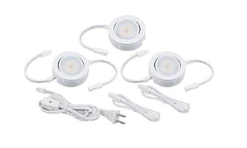 4.3W MVP LED Puck Lights, Dimmable, 230 lm, 120V, 2700K, White, Three Puck Kit