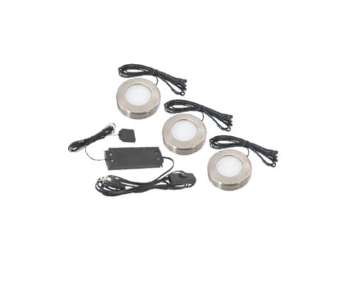 3.2W Omni LED Puck Light, Dimmable, 145 lm, 12V, 2700K, Nickel, Three Puck Kit