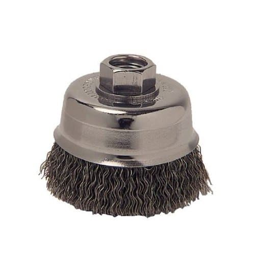 Crimped Wire Cup Brush, 6 in Dia., 5/8-11 Arbor, 0.02 in Carbon Steel