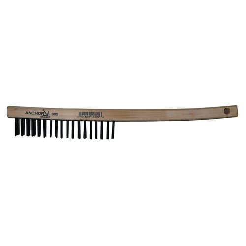Curved Wooden Handled Hand Scratch Brush with 3 x 16 Carbon Steel Bristles