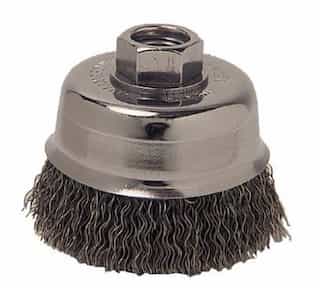 Crimped Wire Cup Brush, 3 in Dia., 5/8-11 Arbor, 0.014 in Carbon Steel