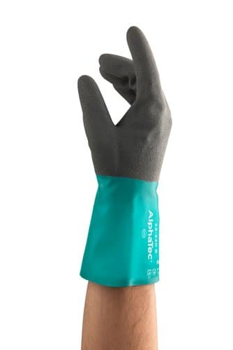 Ansell 12" Chemical Resistant Acrylic Knit Lined Gloves, Gray/Green -Size 9