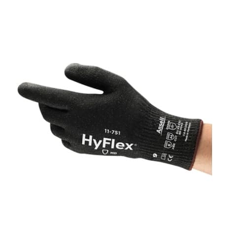 Ansell Abrasion Resistant Gloves, Size 9, Black