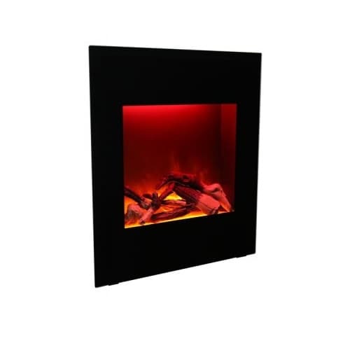 Zero Clearance Electric Fireplace w/ Black Glass Surround & Log Set