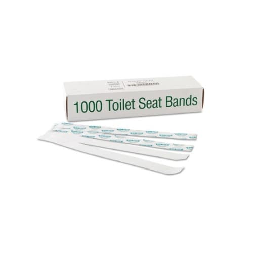Packaging Dynamics Blue/White, Paper Sani/Shield Printed Toilet Seat Band-16" Wide x 1-1/2" Deep