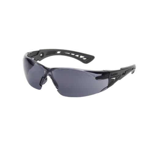Rush Series Safety Glasses, Black Frame w/ Smoke Lens