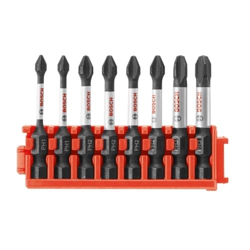8 pc. 2-in Impact Tough Power Bits w/ Clip, Phillips Variety