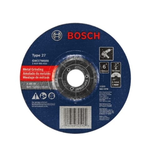 Bosch 6-in Abrasive Wheel, Metal Grinding, Type 27, 30 Grit, 7/8 Arbor