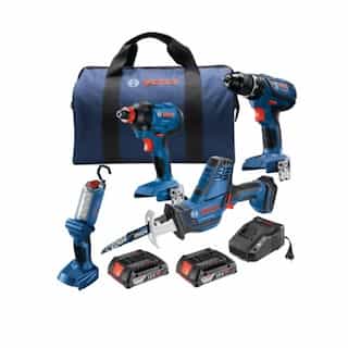 Bosch Drill, Impact Driver, Saw & Light Combo Kit w/ Batteries, 18V
