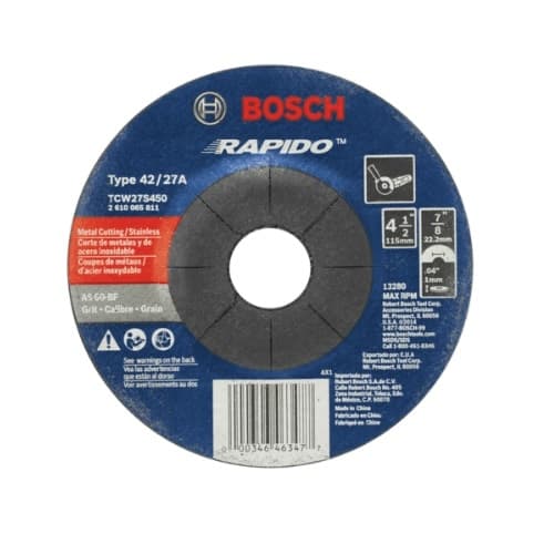 4-1/2-in Abrasive Wheel, Stainless/Metal, Type 27A, 60 Grit