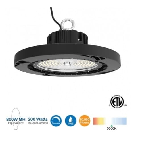 200W LED UFO High Bay, 600W HPS Replacement, 30000 lm, 0-10V Dimmable, 5000K, 480V