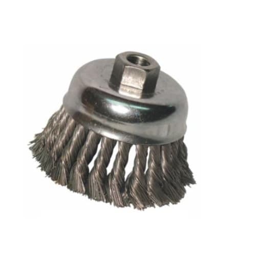 Knot Wire Cup Brush, 3 1/2 in Dia., 5/8-11 Arbor, .02 in Carbon Steel