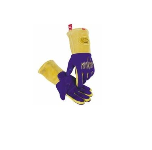 Large Gold and Purple American Deerskin Revolution Welding Gloves