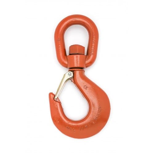 No. 11 Alloy Latched Swivel Hoist Hook, 11 Ton Pull Limit, Orange