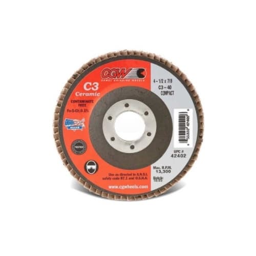 CGW Abrasives 4.5-in Compact Flap Disc, 40 Grit, Ceramic