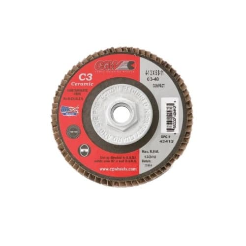 CGW Abrasives 4.5-in Compact Flap Disc, 40 Grit, Ceramic