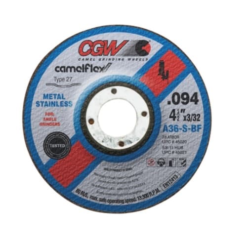CGW Abrasives 4.5-in Depressed Center Cutting Wheel, 36 Grit, Aluminum Oxide 