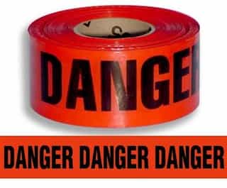 Danger Barricade Tape, 3 in x 1,000 ft, Red