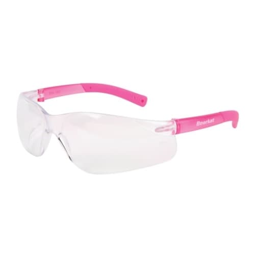 Crews BearKat Hard Coat Safety Glasses, Polycarbonate, Clear Lens, Pink