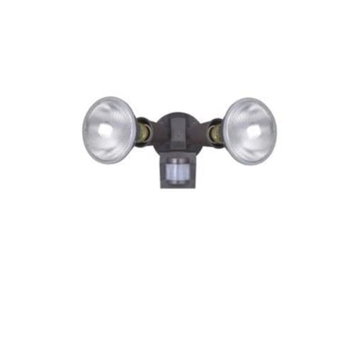 Dual Head Screw-In Security Light Fixture w/ Motion Sensor, 110 Degree, E26, Bronze