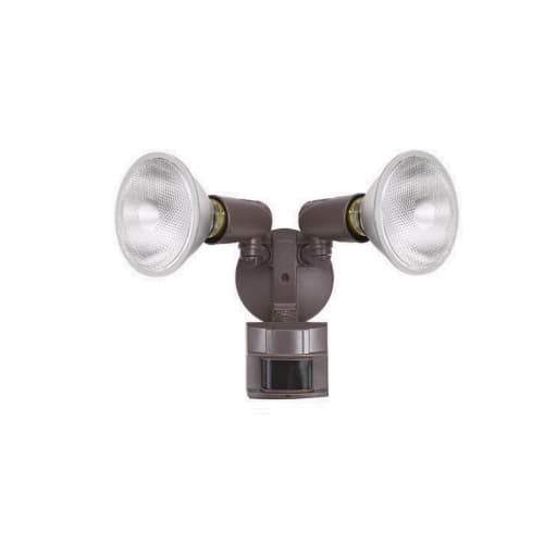 Dual Head Screw-In Security Light Fixture w/ Motion Sensor, 180 Degree, E26, Bronze
