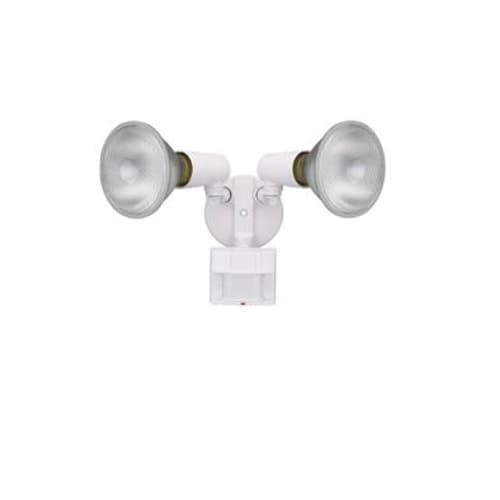 Dual Head Screw-In Security Light Fixture w/ Motion Sensor, 180 Degree, E26, White