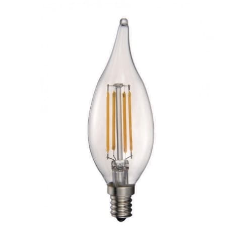 4W LED Filament Bulb, Flame Tip, Dimmable, E12, 350 lm, 120V, 2700K, Pack of 4