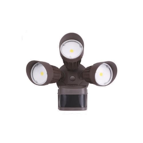 30W Triple Head Security Light w/ Motion Sensor, 2460 lm, 5000K, Bronze