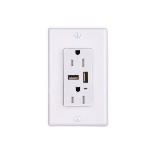 3.1 Amp Duplex Outlet w/ 2 USB Ports, White
