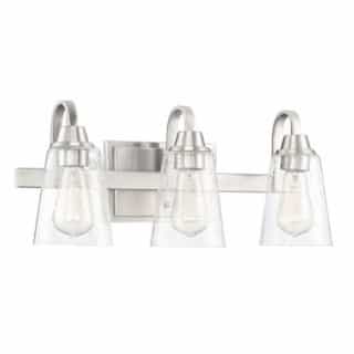 Grace Vanity Light Fixture w/o Bulbs, 3 Lights, Nickel & Seeded Glass
