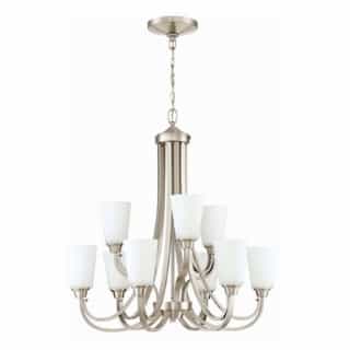 Grace Chandelier w/o Bulbs, 9 Lights, Polished Nickel & Frosted Glass