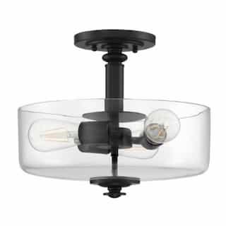 Dardyn Semi Flush Fixture w/o Bulbs, 3 Light, Flat Black & Clear Glass