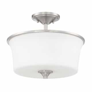 Gwyneth Semi Flush Fixture w/o Bulbs, 2 Lights, Nickel/White Glass