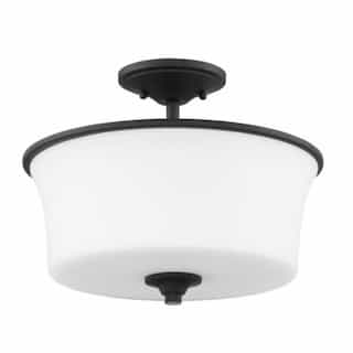 Gwyneth Semi Flush Fixture w/o Bulbs, 2 Lights, Flat Black/White Glass