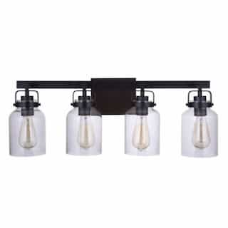 Foxwood Vanity Light Fixture w/o Bulbs, 4 Lights, Flat Black/Dark Teak
