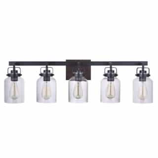 Foxwood Vanity Light Fixture w/o Bulbs, 5 Lights, Flat Black/Dark Teak