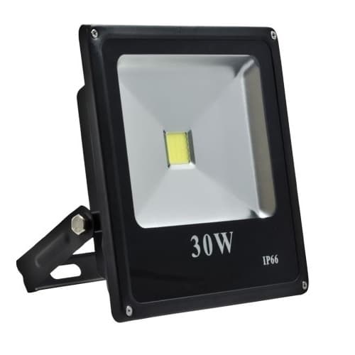 30W Slim LED Flood Light w/Adjustable U-Shaped Bracket, 2100 lm, 6500K, Black
