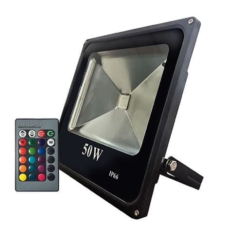 50W Multi-Color LED Flood Light w/Adj.Bracket & Controller, 3500 lm, Black