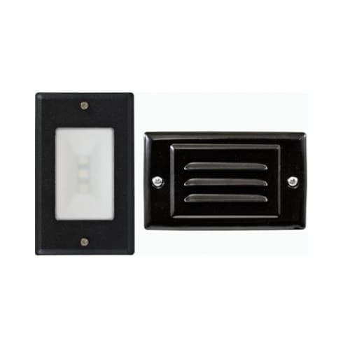 1.5W LED Recessed Step Light w/ Open Face & Louvered Cover, 120V, 150 lm, 5000K, Black