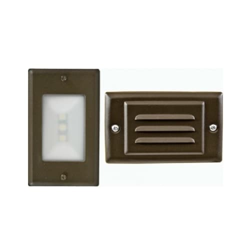 1.5W LED Recessed Step Light w/ Open Face & Louvered Cover, 120V, 150 lm, 5000K, Bronze