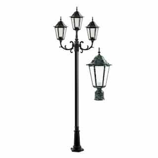 16W 10-ft LED Lamp Post, Three-Head, 1550 lm, Green/Frosted, 3000K
