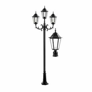 9W 10-ft LED Post, Three-Head, 1550 lm, 120V, Black/Frosted, 3000K