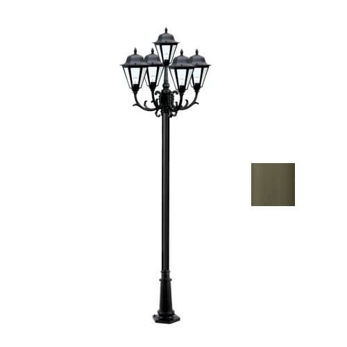 9W 10-ft LED Lamp Post, Five-Head, 1600 lm, 120V, Bronze/Clear, 6500K